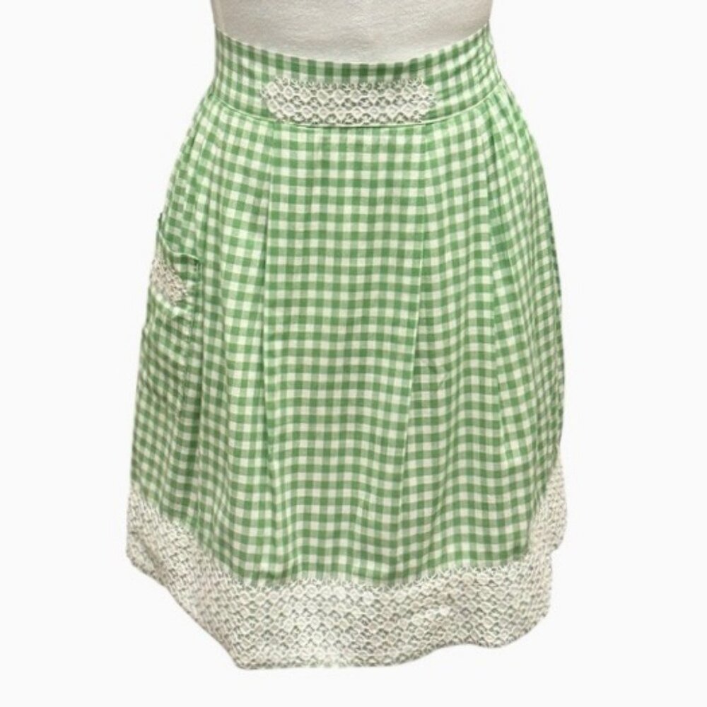 Vintage 1960-70’s handmade gingham apron with chicken scratch embroidery